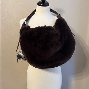 Kate spade Luxurious Brown Faux Fur Shoulder Bag with heart charm